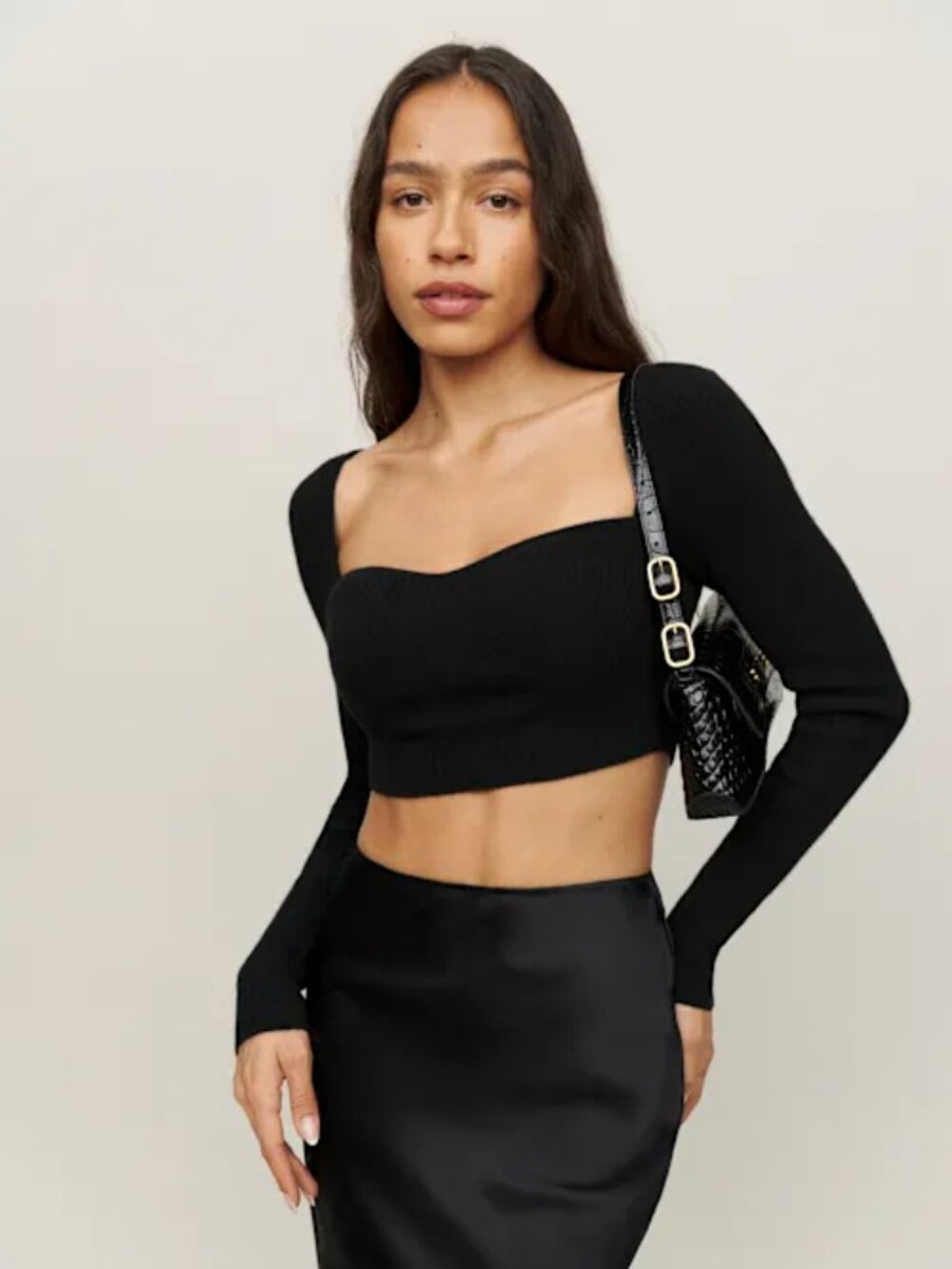 REFORMATION - Black Cashmere Crop Top - XL